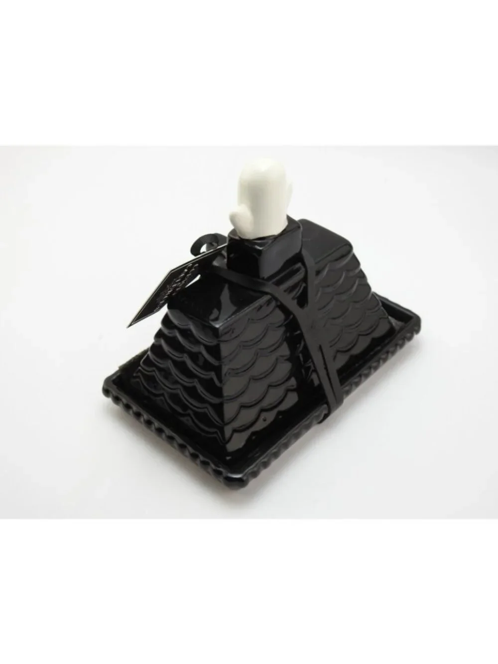 Halloween Haunted House Ghost Ceramic Butter Dish Black Orange Hand Painted NWT